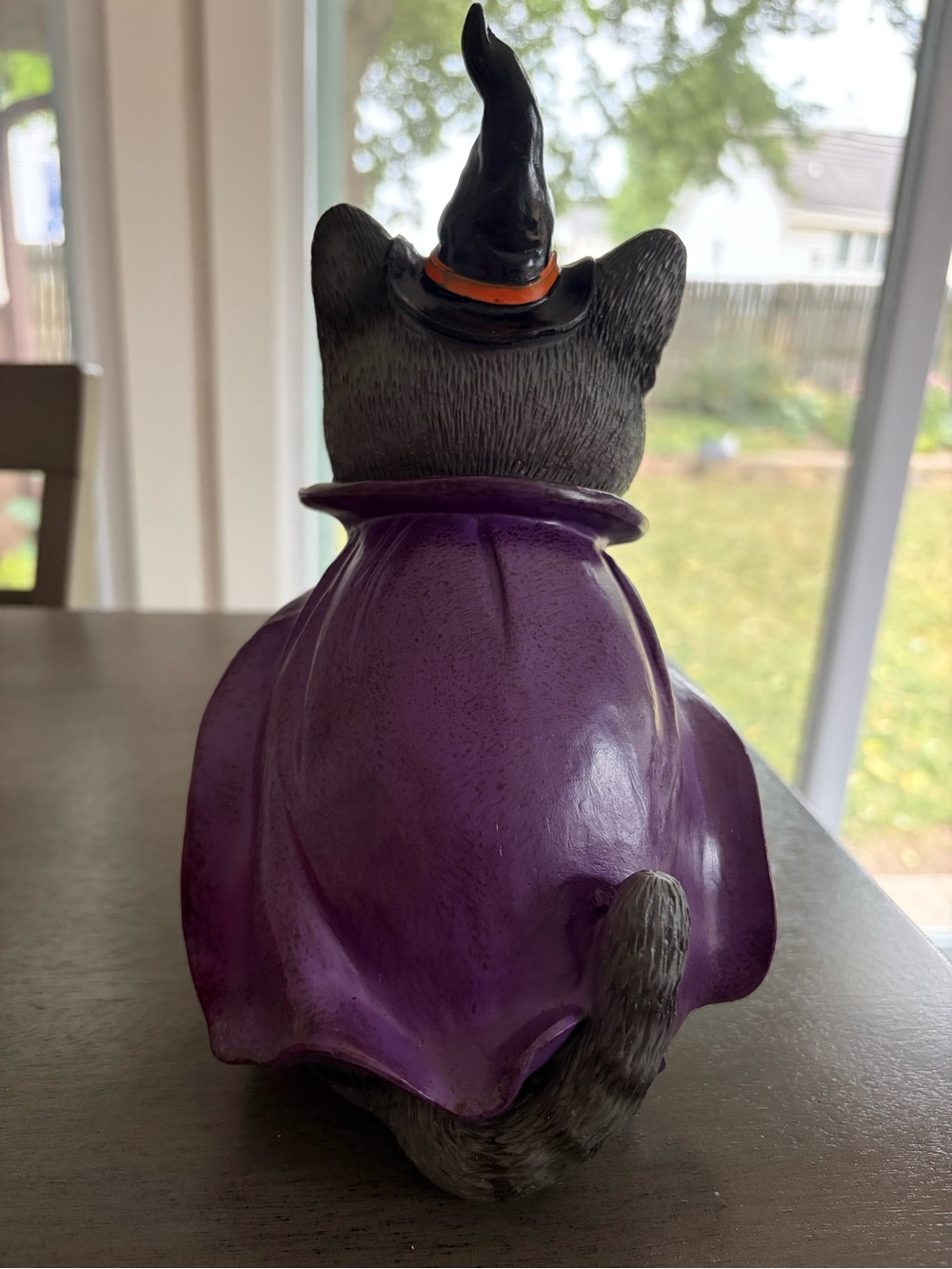 Halloween Cat Figurine with Purple Cape and Black Hat - Picture 3 of 5